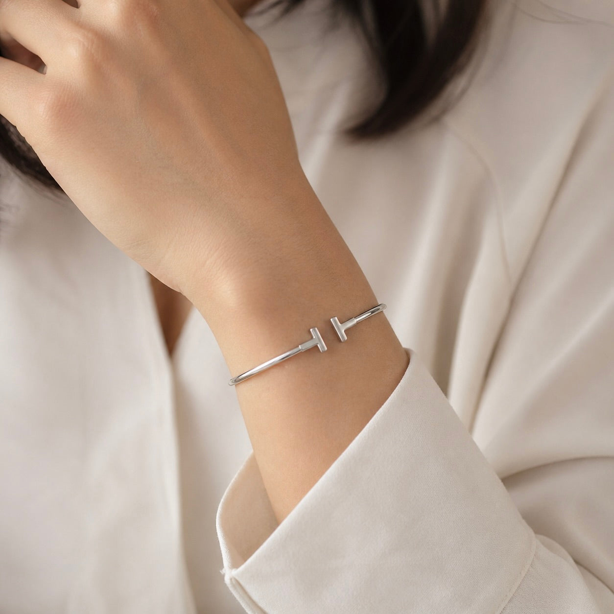 Sterling Silver 925 Open Cuff Bangle Bracelet "City"