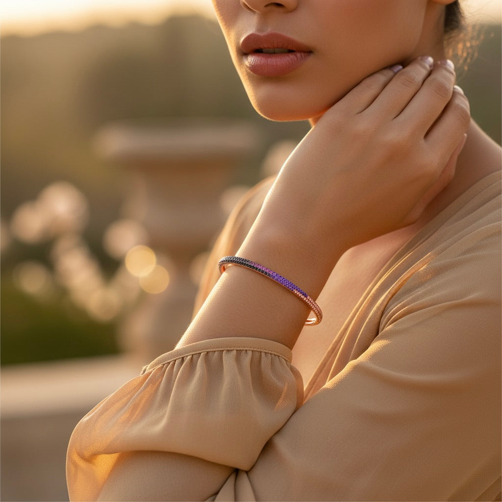 Sterling Silver 925 Rose Gold CZ Bangle Bracelet "Ombre"