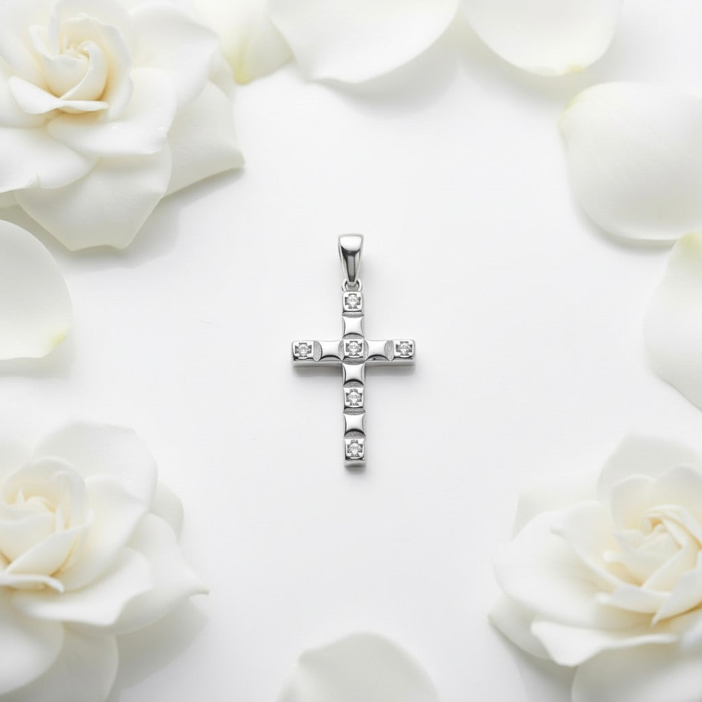 Sterling Silver 925 Cross Cubic Zirconia Pendant "Riviera"
