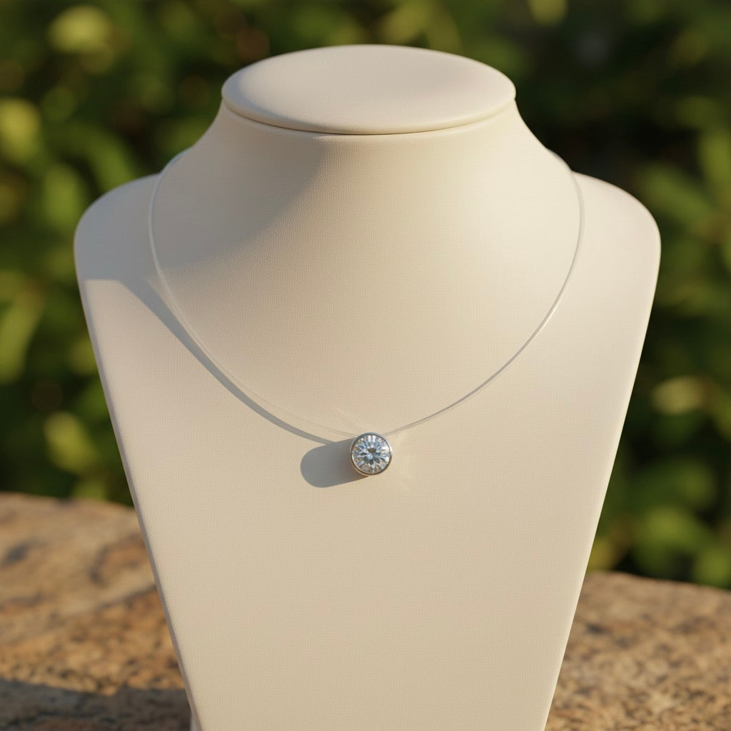 Sterling Silver 925 CZ Solitaire Cord Necklace "Lumière"