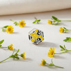 Sterling Silver 925 Honeycomb Bee Bracelet Bead Charm "Black and Yellow"