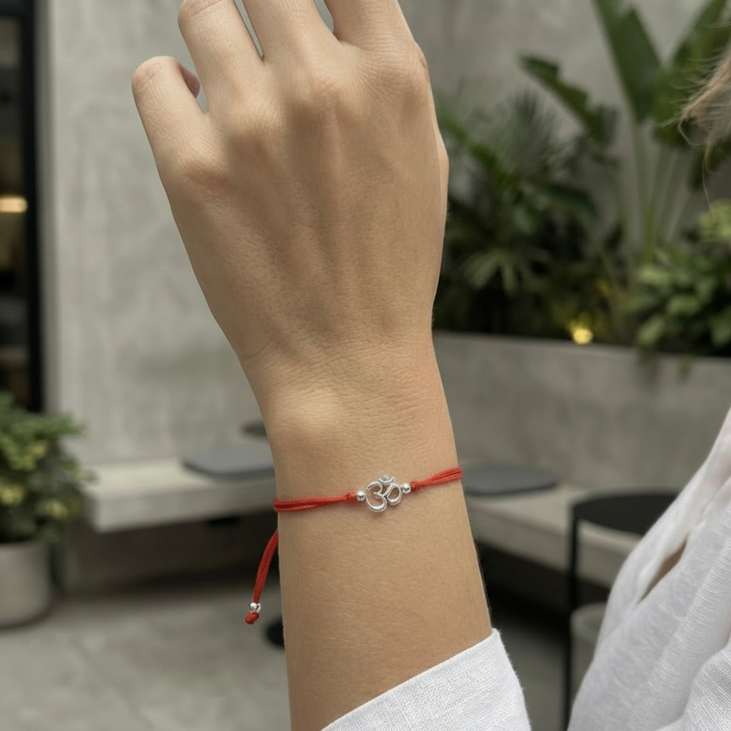 Red String Bracelet with Sterling Silver 925 Om Charm “Inner Sound”