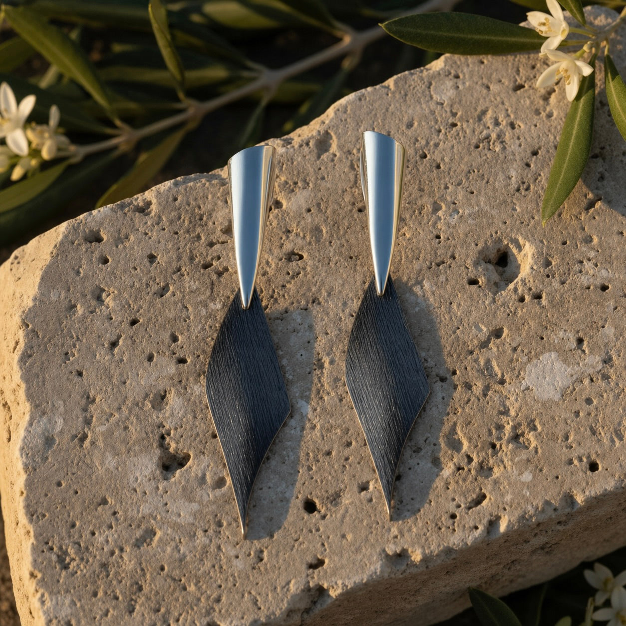 Sterling Silver 925 Dangle Drop Textured Oxidised Earrings "Callison"
