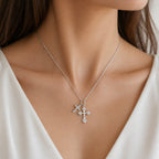 Sterling Silver 925 Cross Pendant Swarovski Crystal Necklace "Dual Grace"