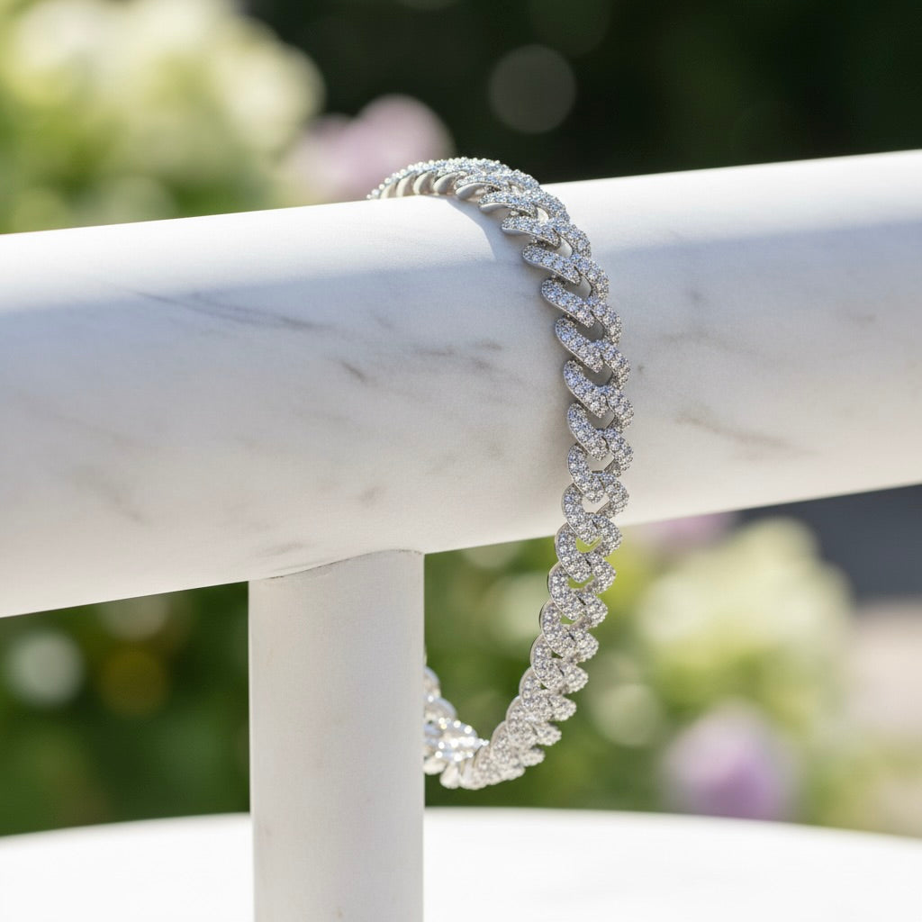 Sterling Silver 925 Iced Out CZ Cuban Link Bracelet "Catena"