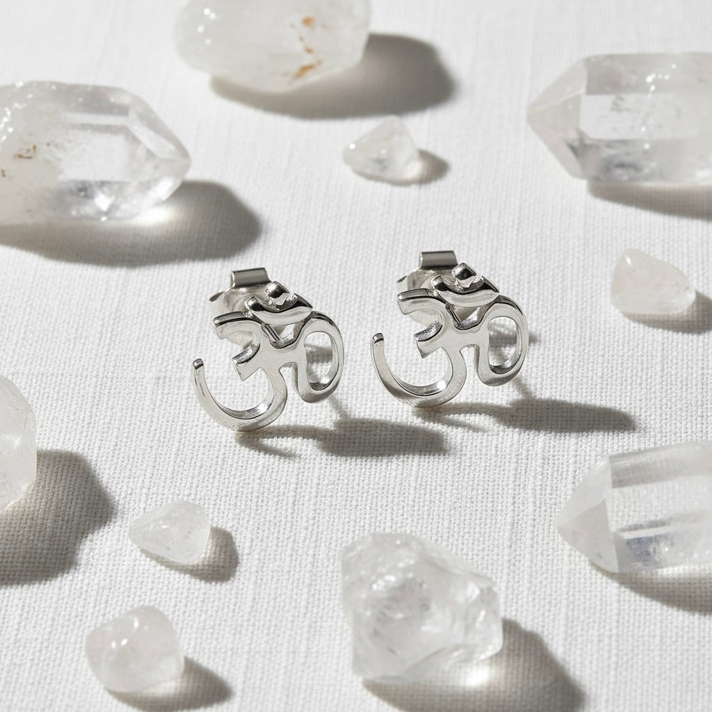 Sterling Silver 925 Om Stud Earrings "Inner Sound"