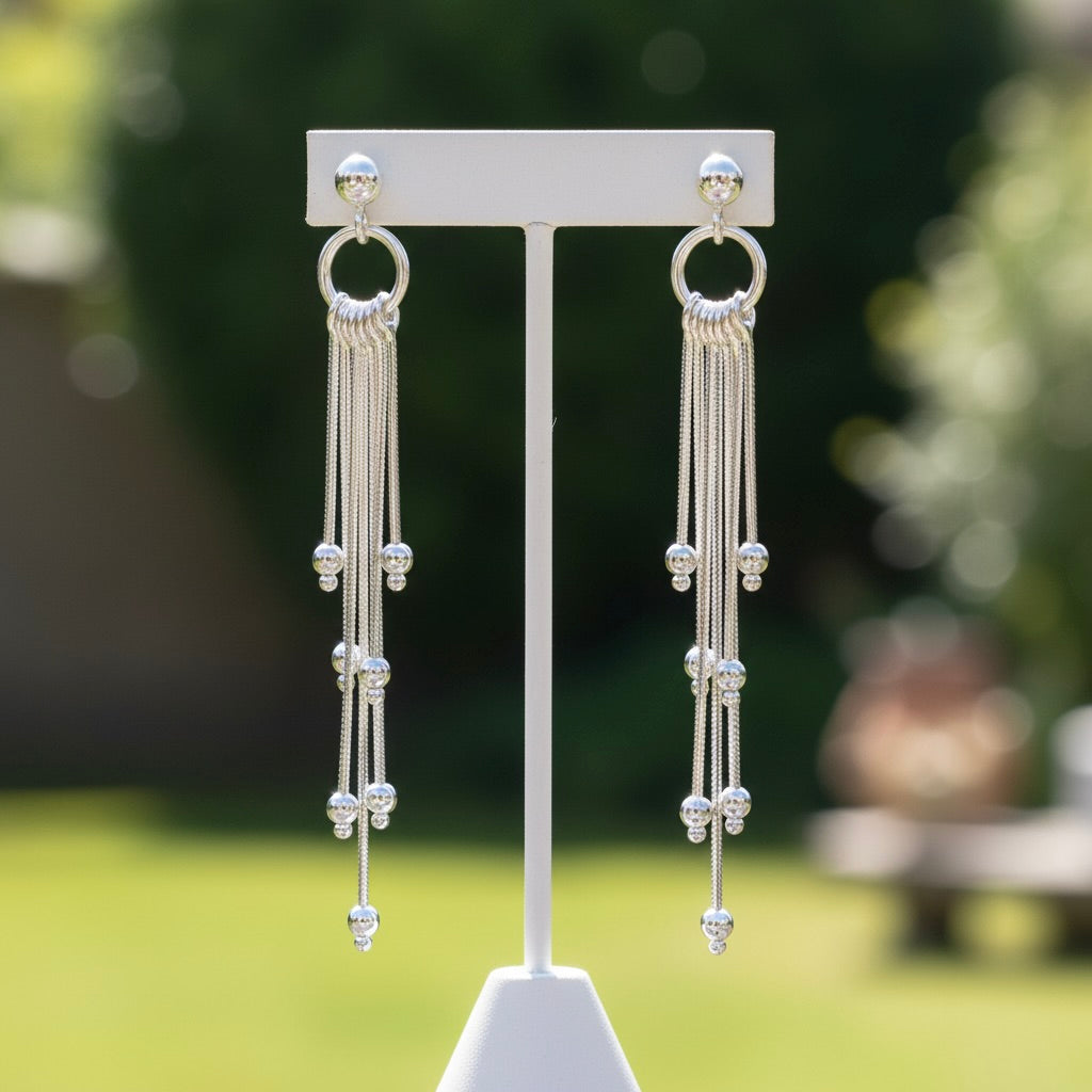 Sterling Silver 925 Dangle Drop Stud Earrings "Tassel"