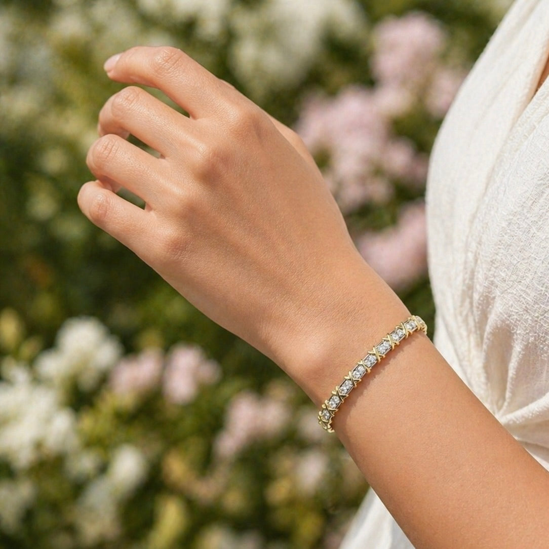 Sterling Silver 925 Yellow Gold Plated CZ Bangle Bracelet "Belle"
