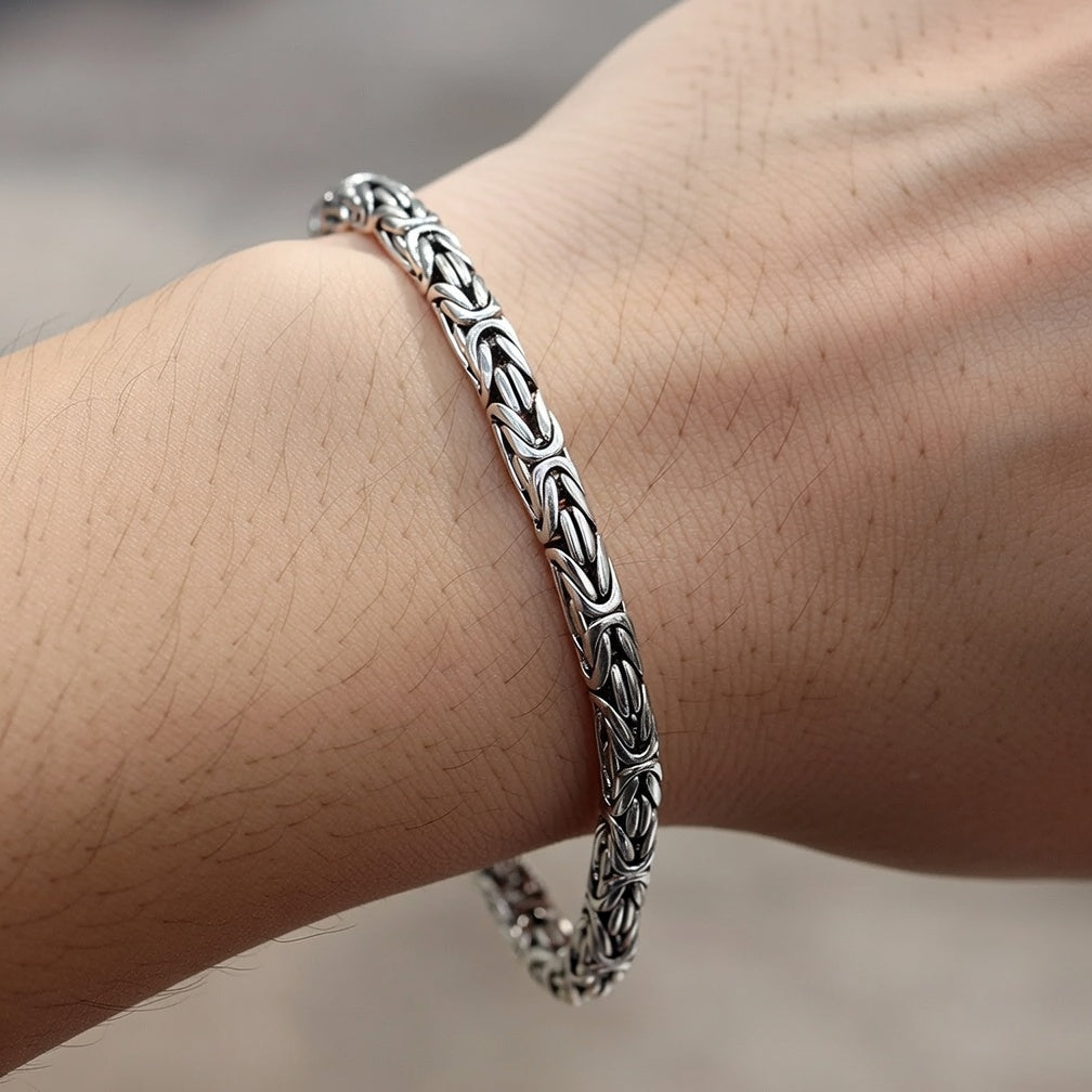 Sterling Silver 925 Round Chain Byzantine Bracelet "Tara"