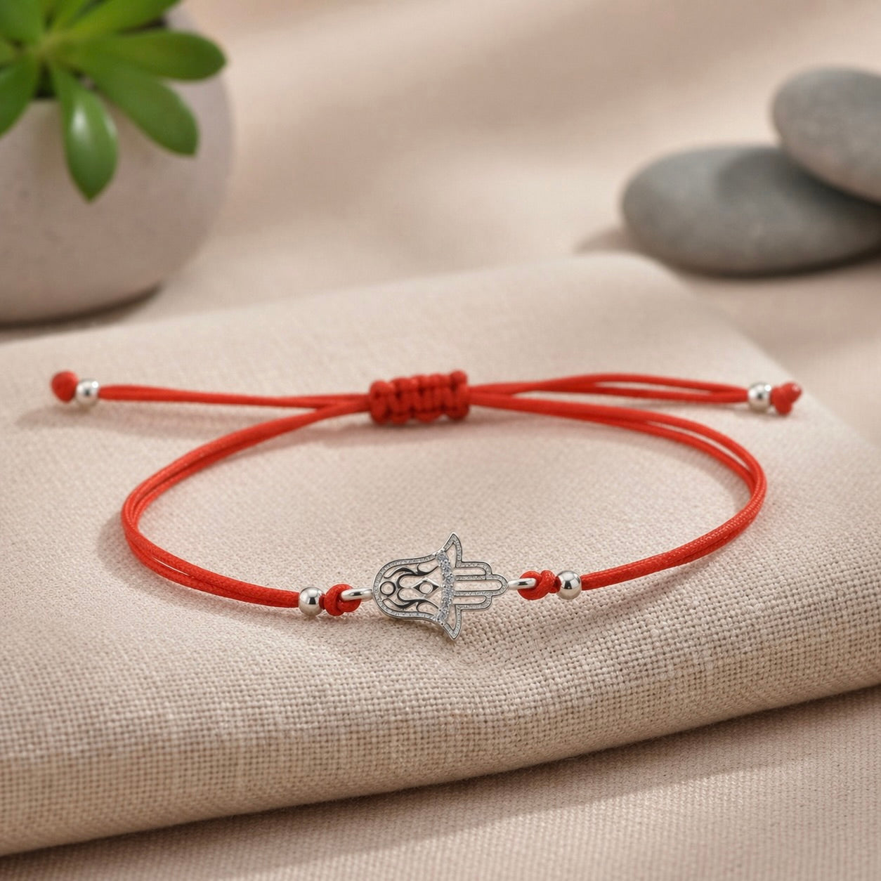 Red String Bracelet with Sterling Silver 925 Hamsa Charm “Blessed Hand”