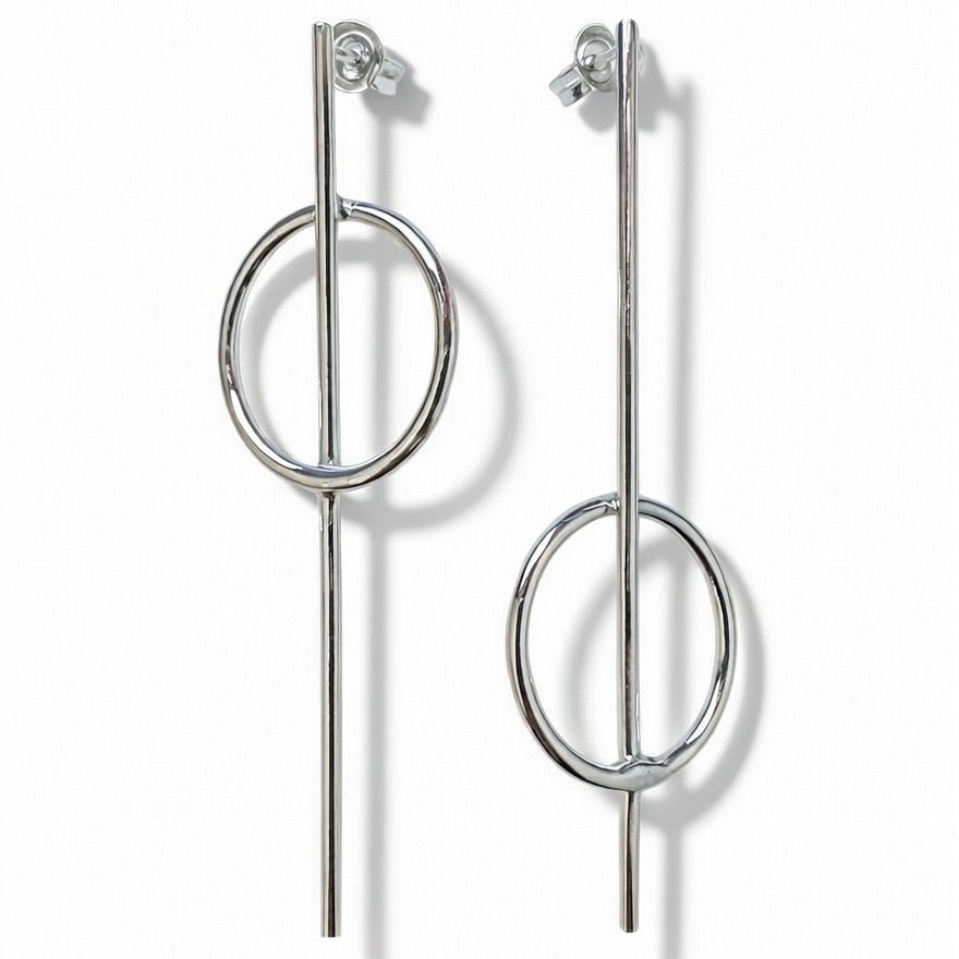 Sterling Silver 925 Minimalist Bar Circle Stud Earrings "Zen"