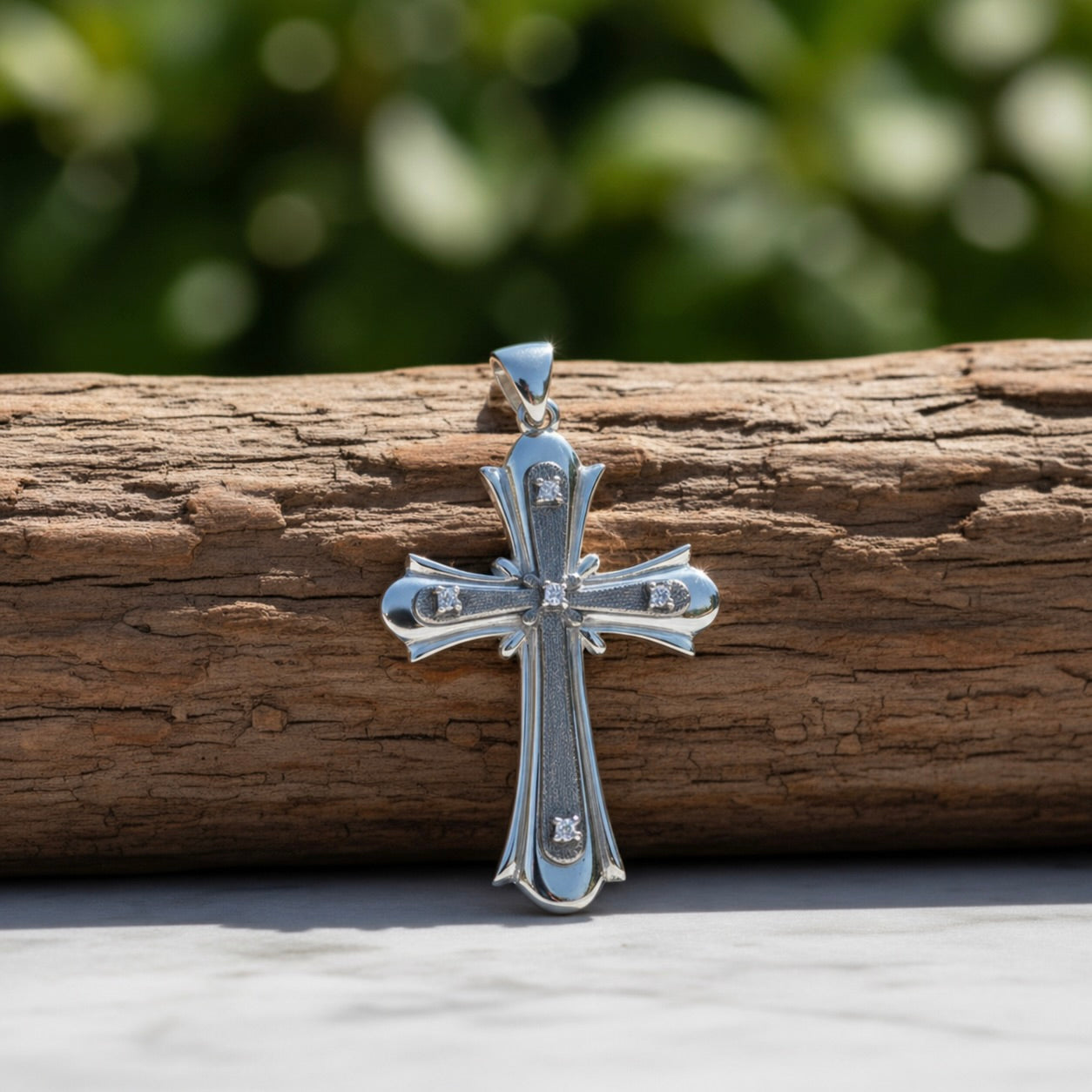 Sterling Silver 925 Cross CZ Pendant "Lit"