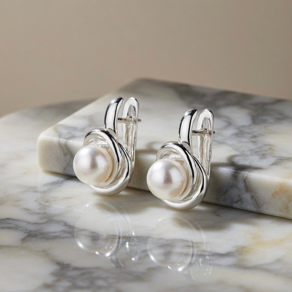 Sterling Silver 925 Freshwater Pearl Earrings “Twisted Grace”
