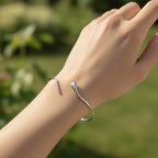 Sterling Silver 925 Snake Minimalist Open Bangle Bracelet “Serpent Gaze”