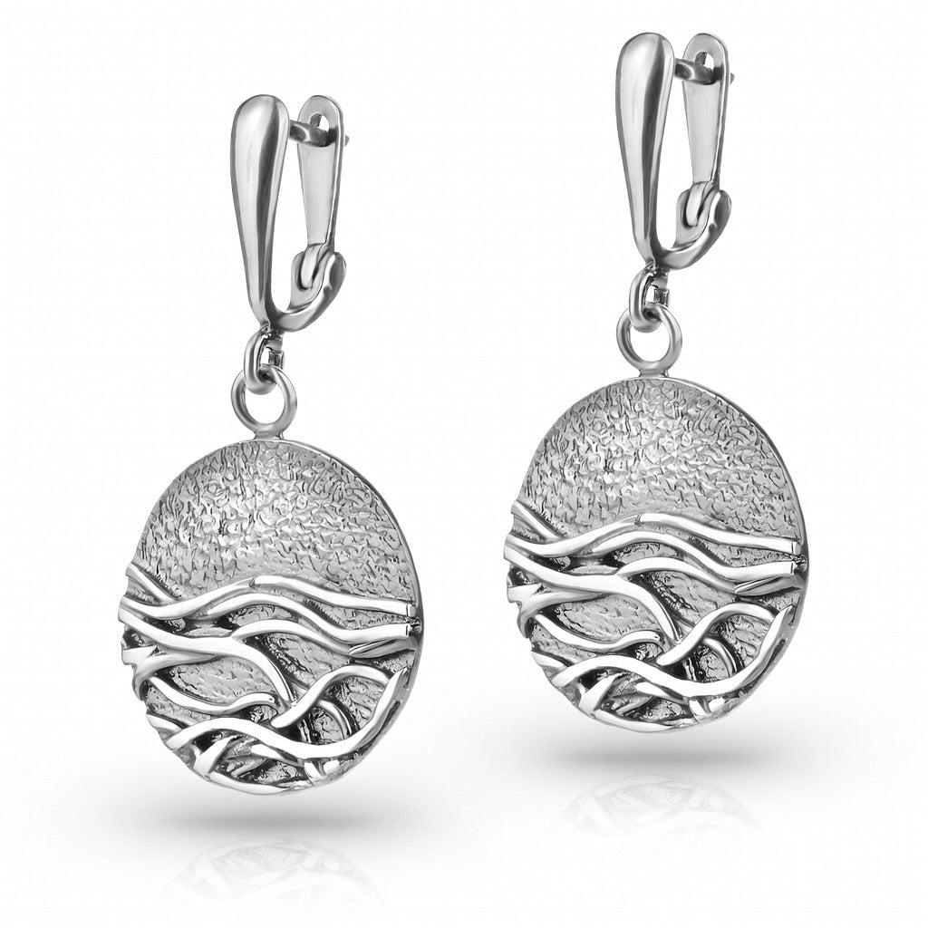 Sterling Silver 925 Round Drop Oxidised Earrings “Thunder Storm”