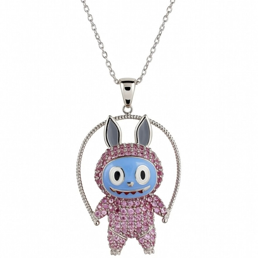 Sterling Silver 925 Labubu CZ Necklace Pendant "Luna"