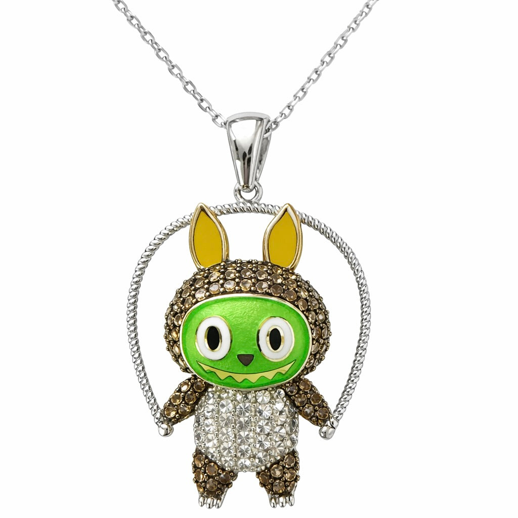 Sterling Silver 925 Labubu Necklace Pendant "Gwen"