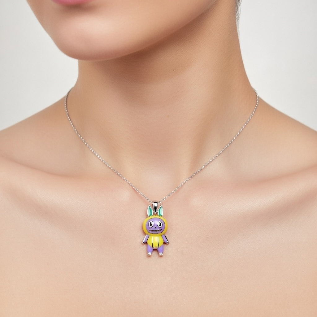 Sterling Silver 925 Labubu Necklace Pendant "Lila"