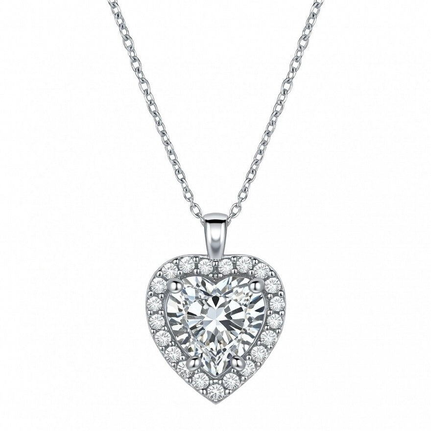 Sterling Silver 925 Halo Heart CZ Charm Necklace Pendant "Ore"