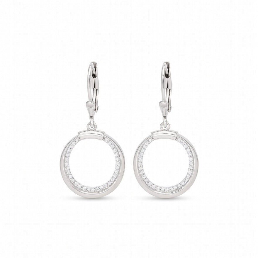 Sterling Silver 925 CZ Open Hoop Drop Earrings "Loran"