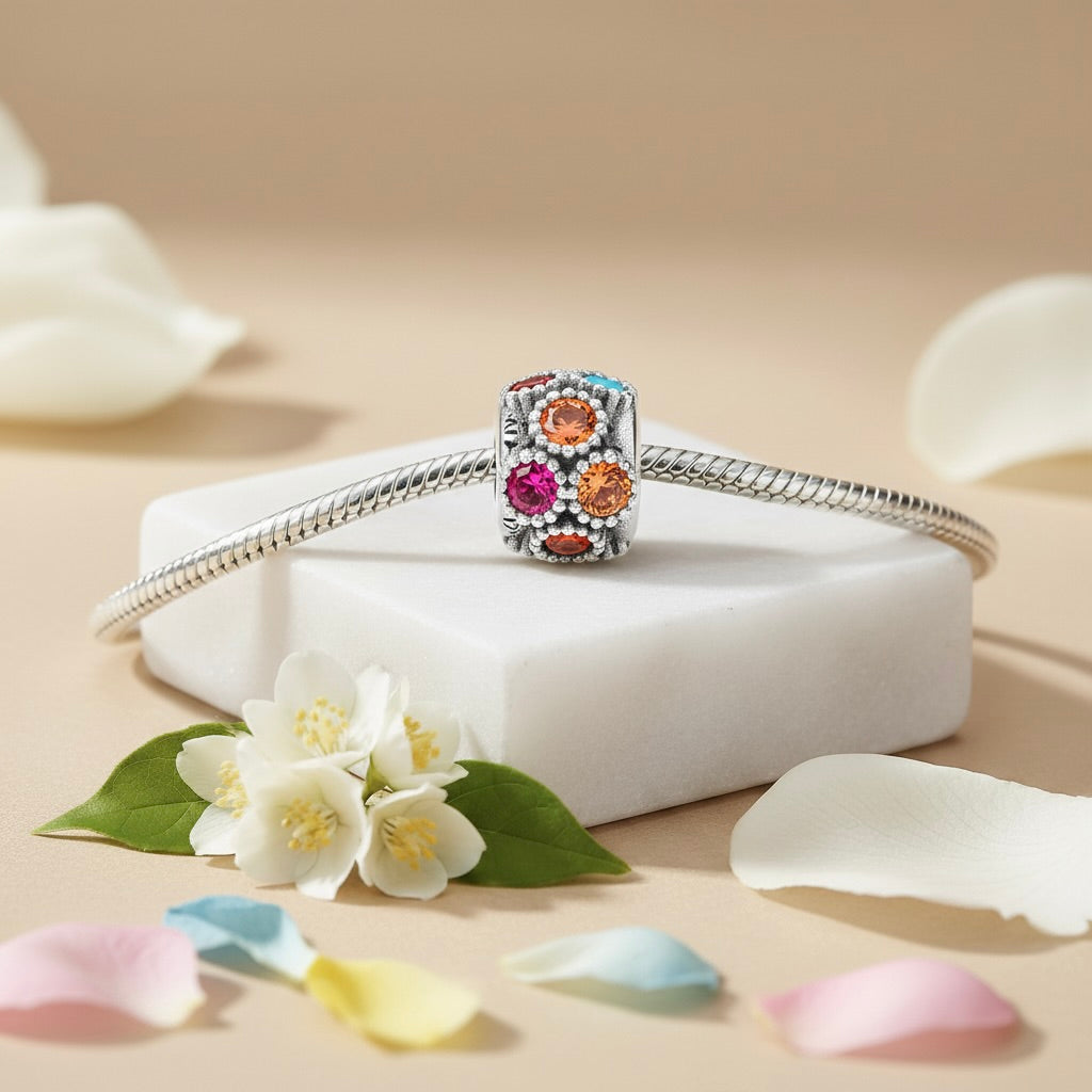 Sterling Silver 925 Multicolour Bracelet Bead Charm “Festival Lights”