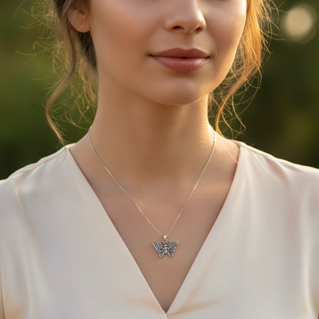 Sterling Silver 925 Butterfly Oxidised Pendant "Nova"