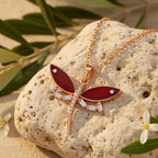 Sterling Silver 925 Dragonfly CZ Rose Gold Pendant Necklace "Libellula"