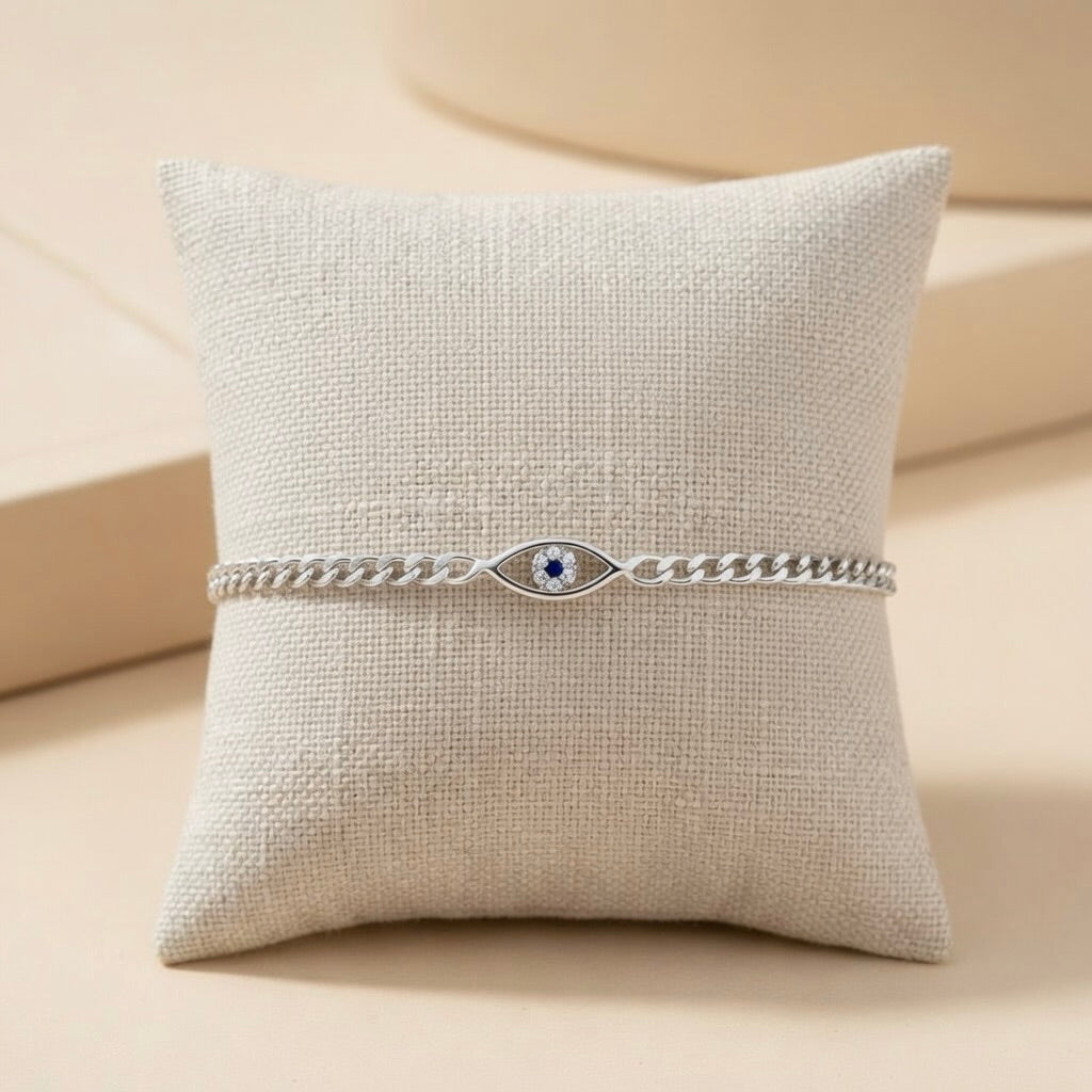 Sterling Silver 925 Evil Eye CZ Chain Bracelet "Evelyn"