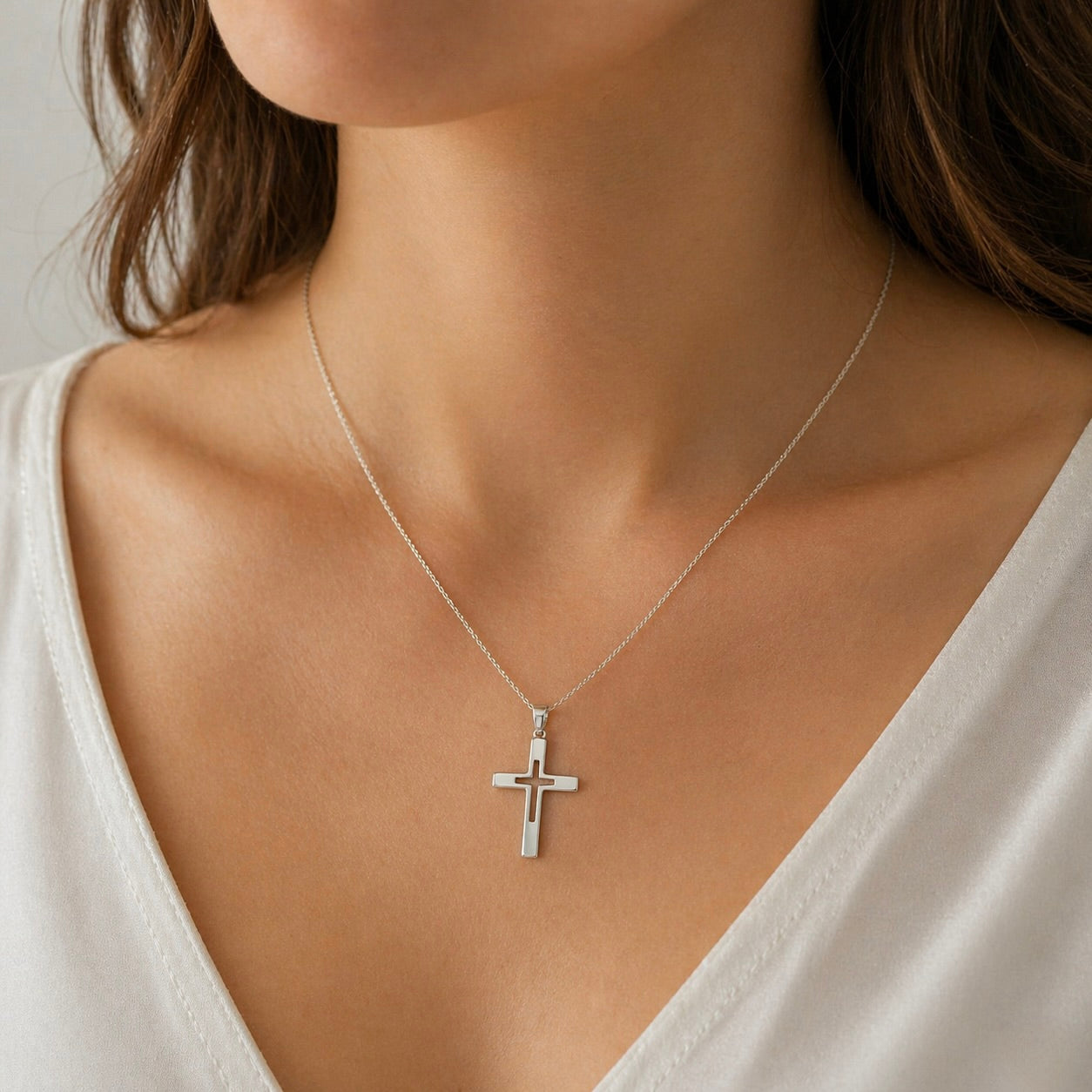 Sterling Silver 925 Double Cross Pendant "Noel"