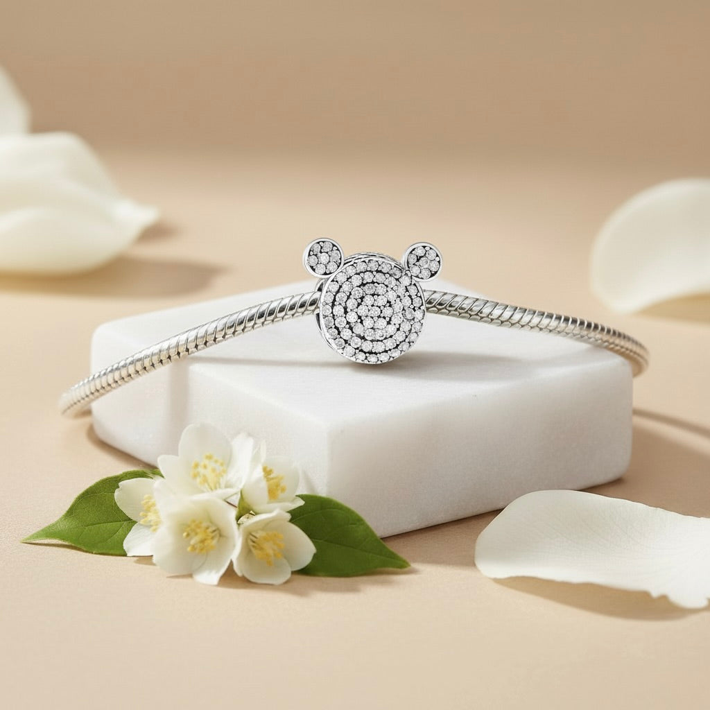 Sterling Silver 925 Sparkling Mouse Head Bracelet Charm "Mike"