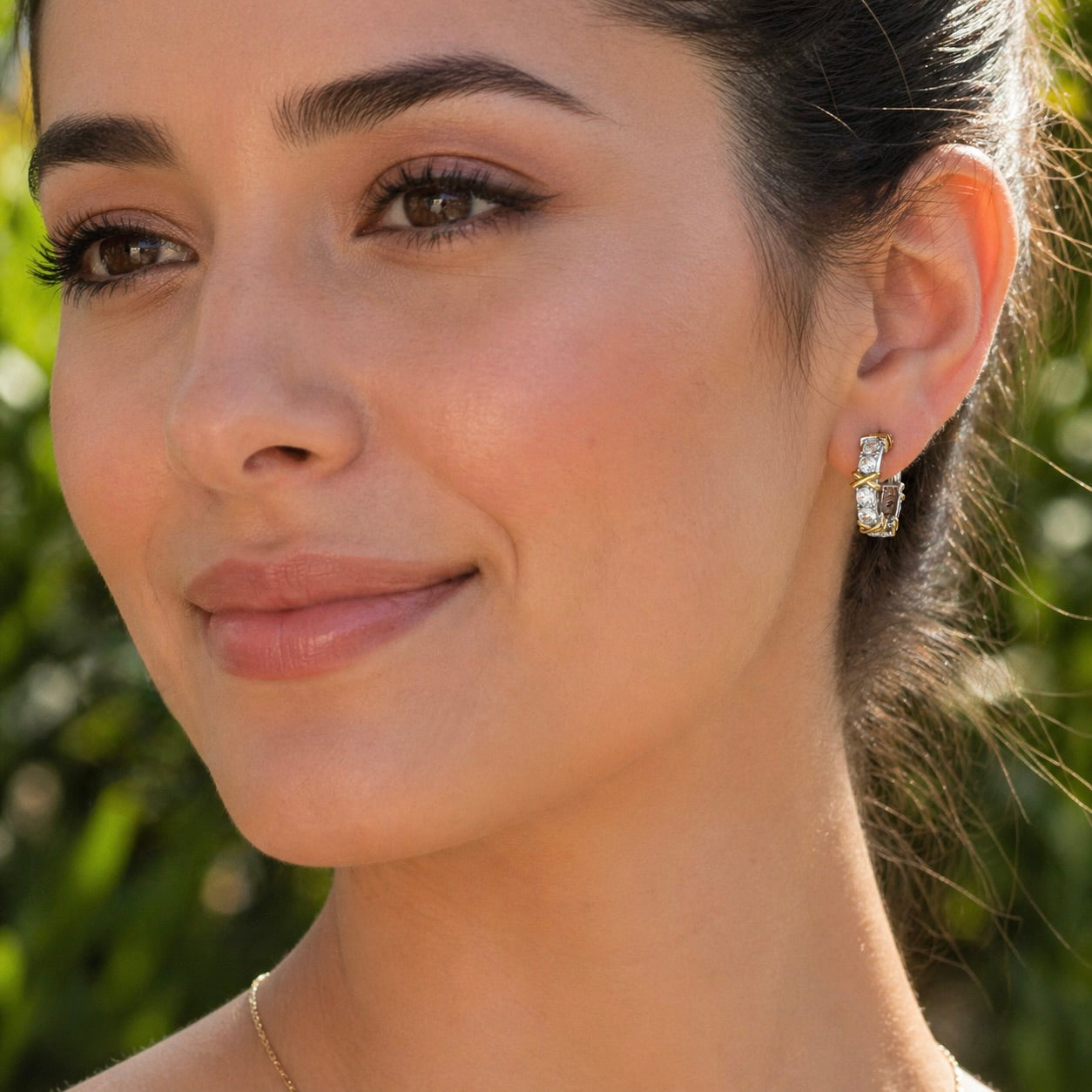 Sterling Silver 925 CZ Hoop Yellow Gold Plated Earrings "Belle"