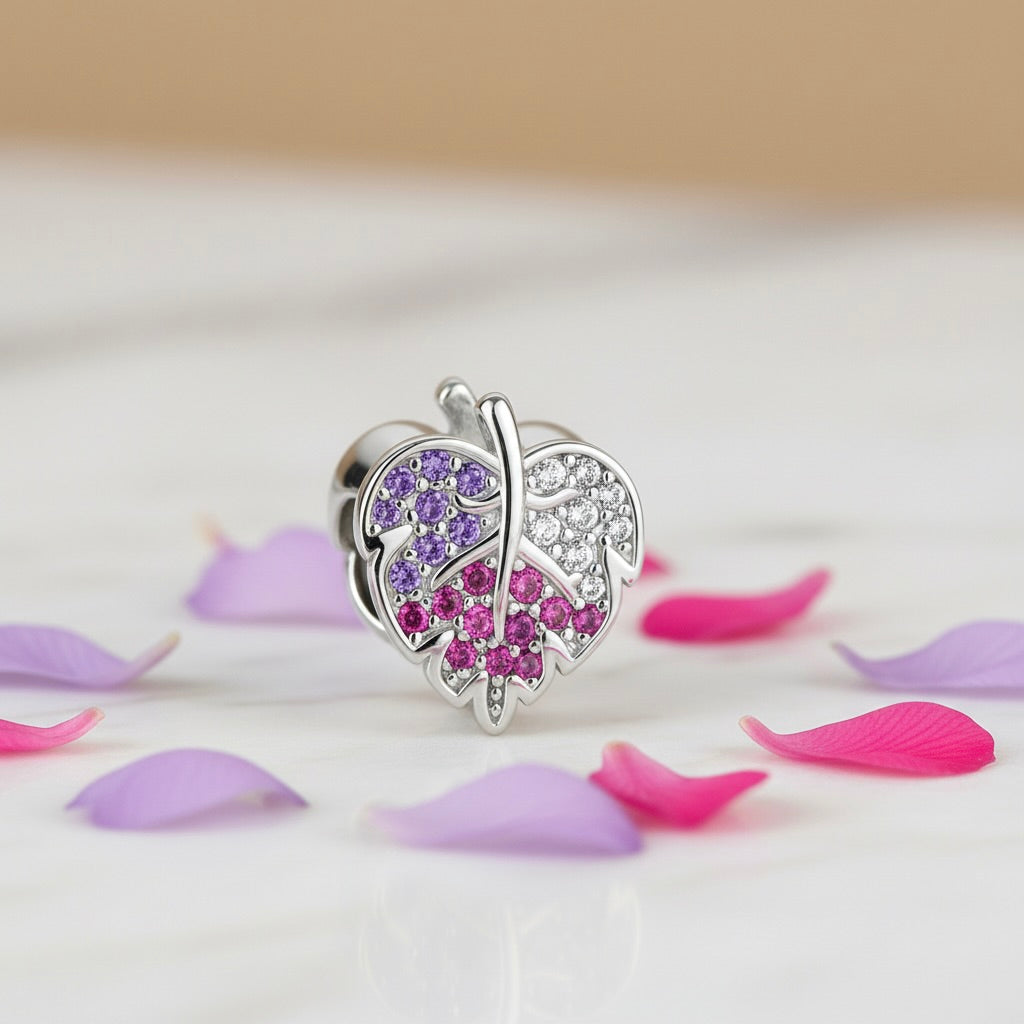 Sterling Silver 925 Sparkling Leaf Bracelet Bead Charm "Spring Blush”