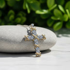 Sterling Silver 925 Cross Pendant Yellow Gold Plated CZ Necklace "Belle"