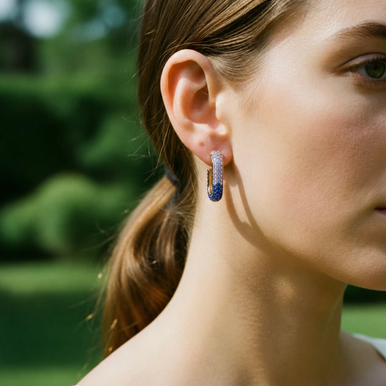 Sterling Silver 925 Rose Gold Plated Blue Pavé Stud Earrings "Azure Glow"