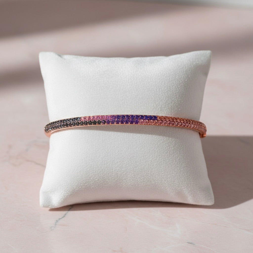 Sterling Silver 925 Rose Gold CZ Bangle Bracelet "Ombre"