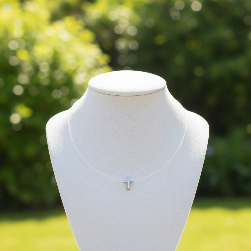 Sterling Silver 925 Cross Charm Cord Necklace "Invisible Faith"