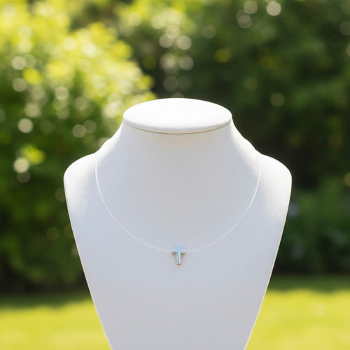 Sterling Silver 925 Cross Charm Cord Necklace "Invisible Faith"