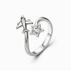 Sterling Silver 925 Airplane Star CZ Adjustable Ring "Aviara"