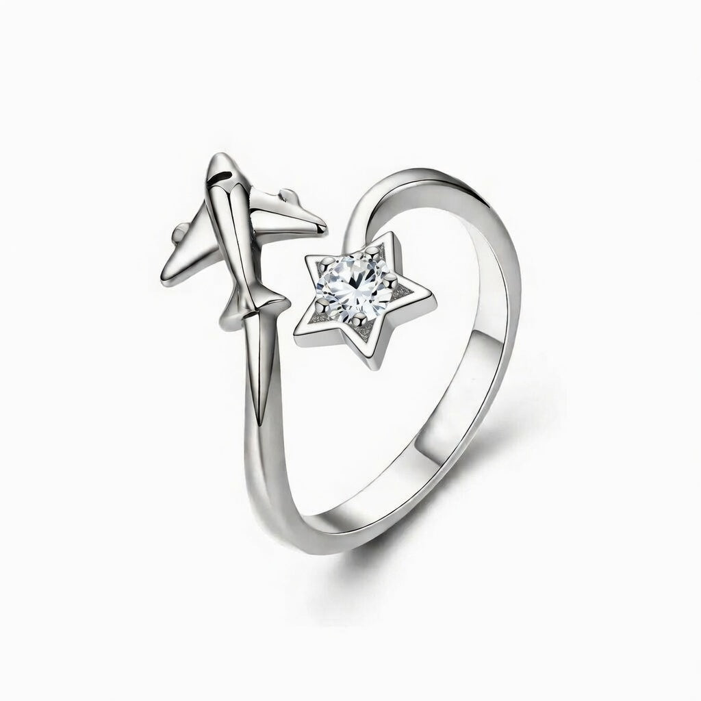 Sterling Silver 925 Airplane Star CZ Adjustable Ring "Aviara"