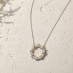 Yellow Gold Plated 925 Sterling Silver Pave CZ Open Round Pendant Necklace "Eternelle Belle"