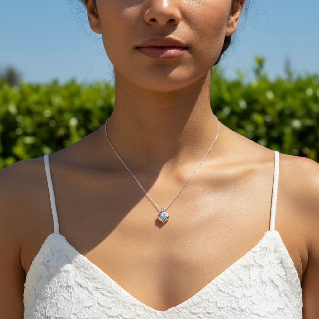 Sterling Silver 925 Petite Heart Necklace Pendant "Coeur"