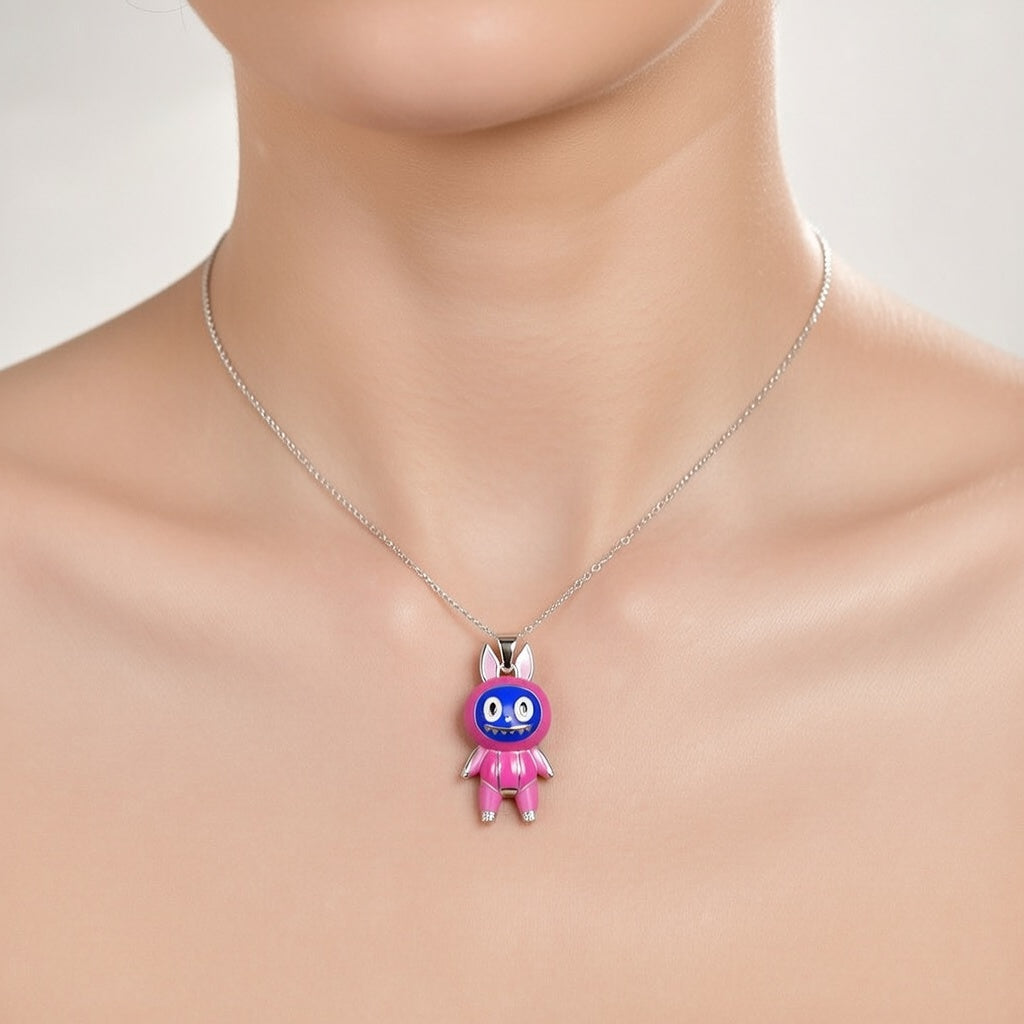 Sterling Silver 925 Labubu Necklace Pendant "Viola"