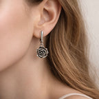 Sterling Silver 925 Rose Dangle Drop Oxidised Earrings "Dulce Rosa"