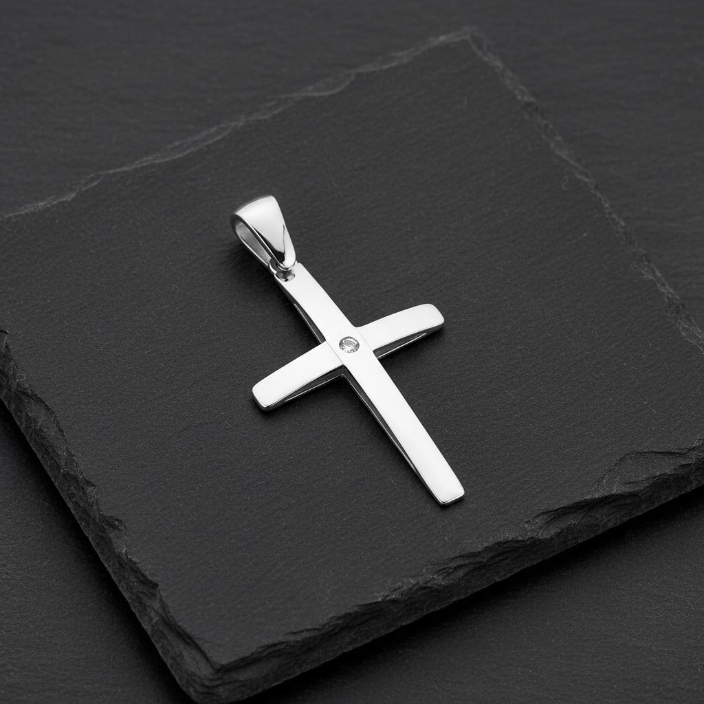 Sterling Silver 925 Cross Minimalist CZ Pendant "North Star"