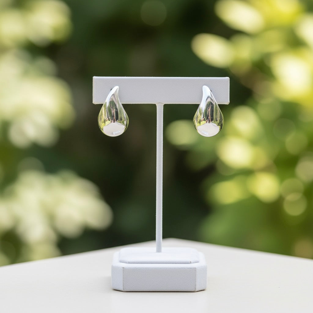 Sterling Silver 925 Teardrop Stud Earrings "Pebble"