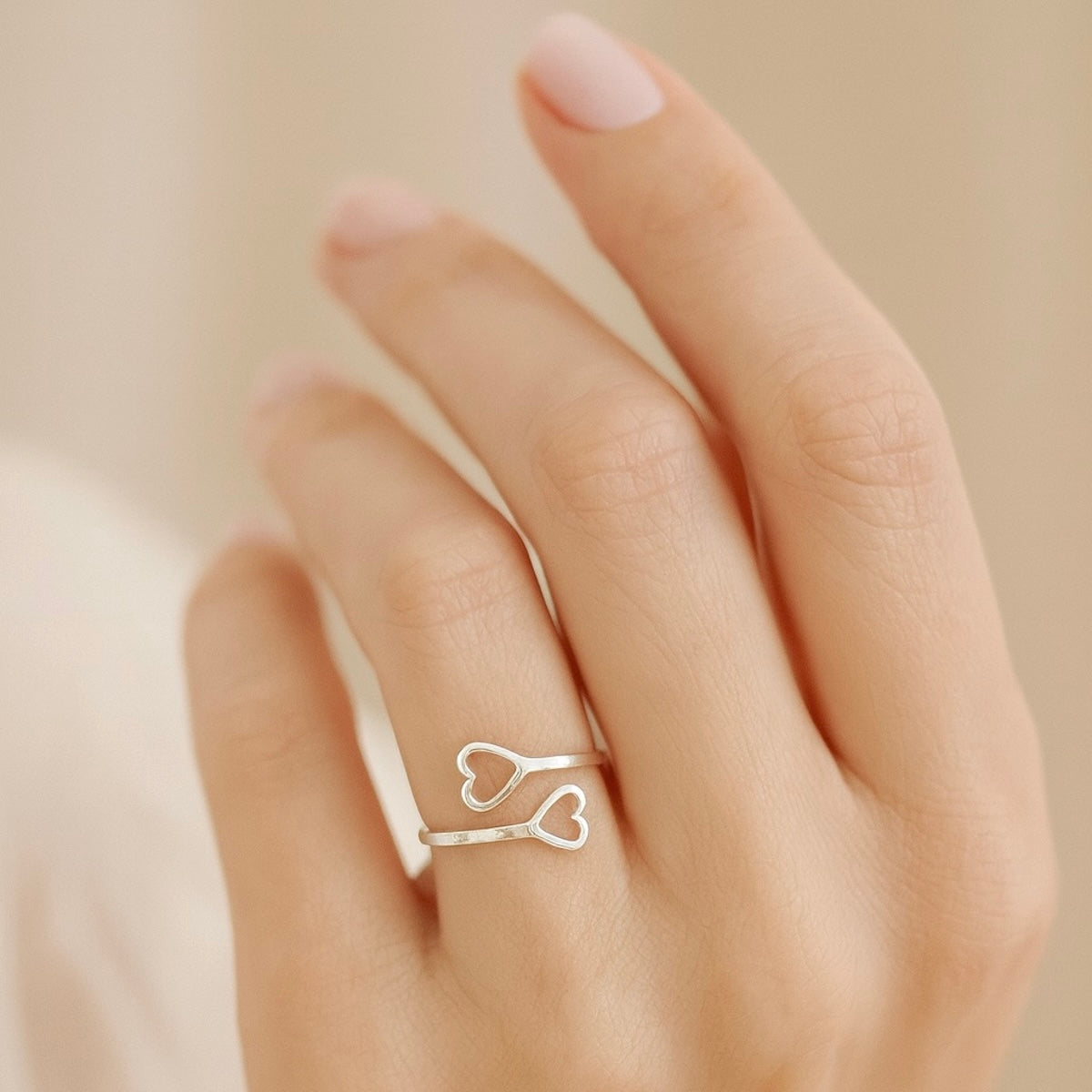 Sterling Silver 925 Double Heart Adjustable Wrap Ring "Amor"