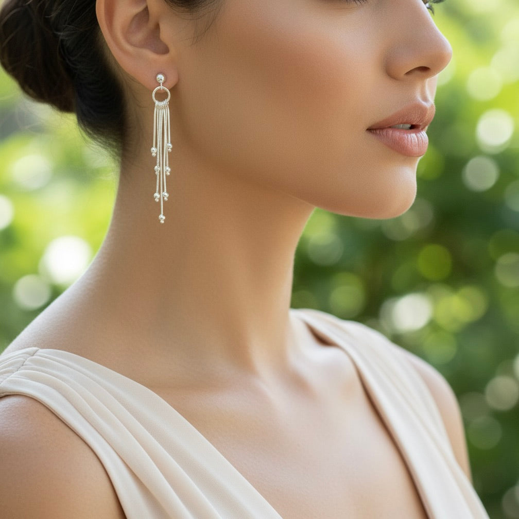 Sterling Silver 925 Dangle Drop Stud Earrings "Tassel"