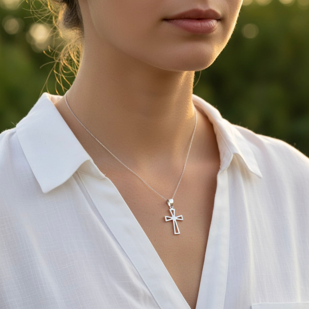 Sterling Silver 925 Open Work Cross Pendant "Airy"