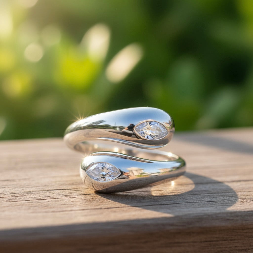Sterling Silver 925 Marquise CZ Wave Ring "Allure"