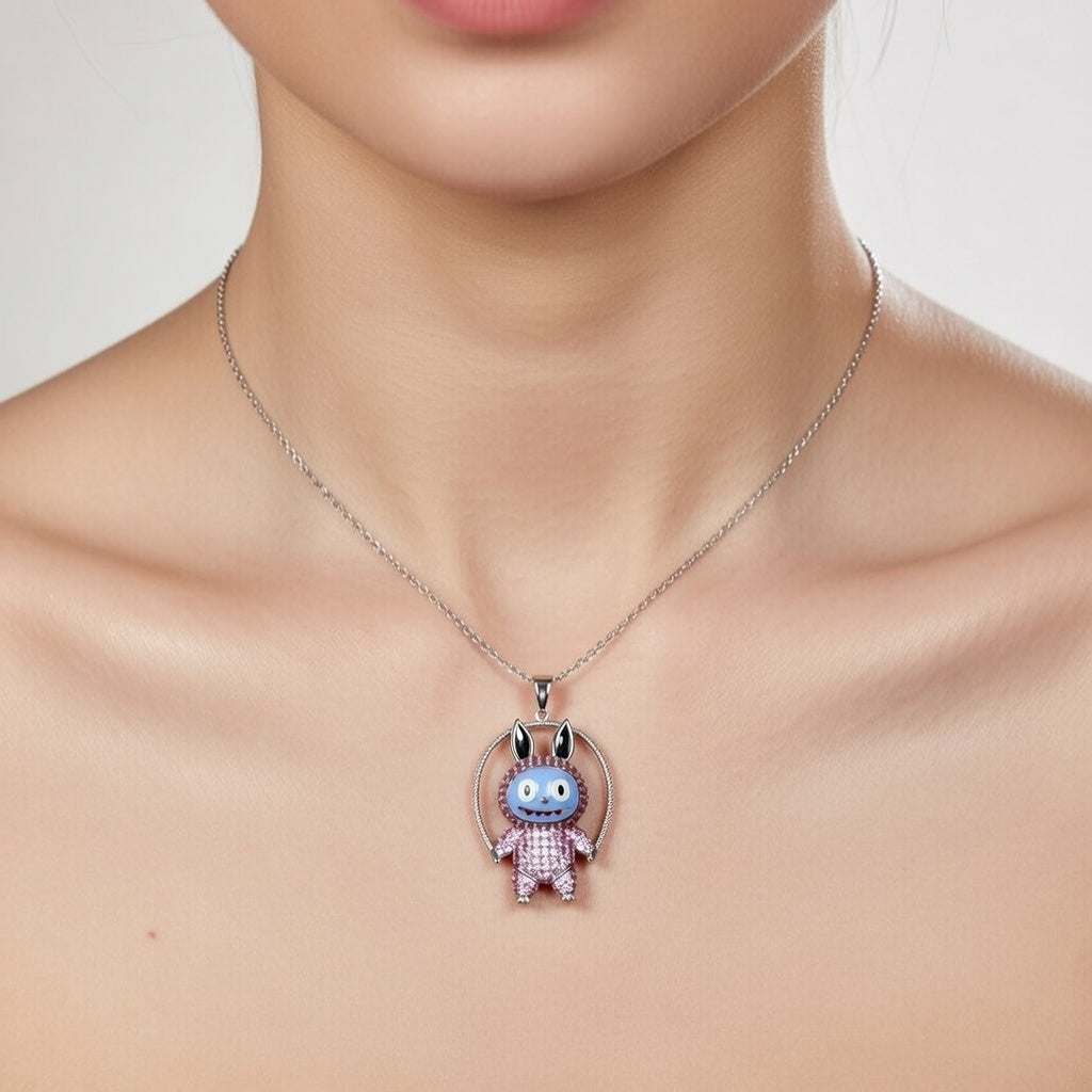Sterling Silver 925 Labubu CZ Necklace Pendant "Luna"